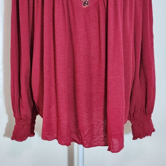 Chic Soul Burgundy Embroidered Boho Blouse NWOT Size 1X Oxblood Embroidered Top - Picture 3 of 8